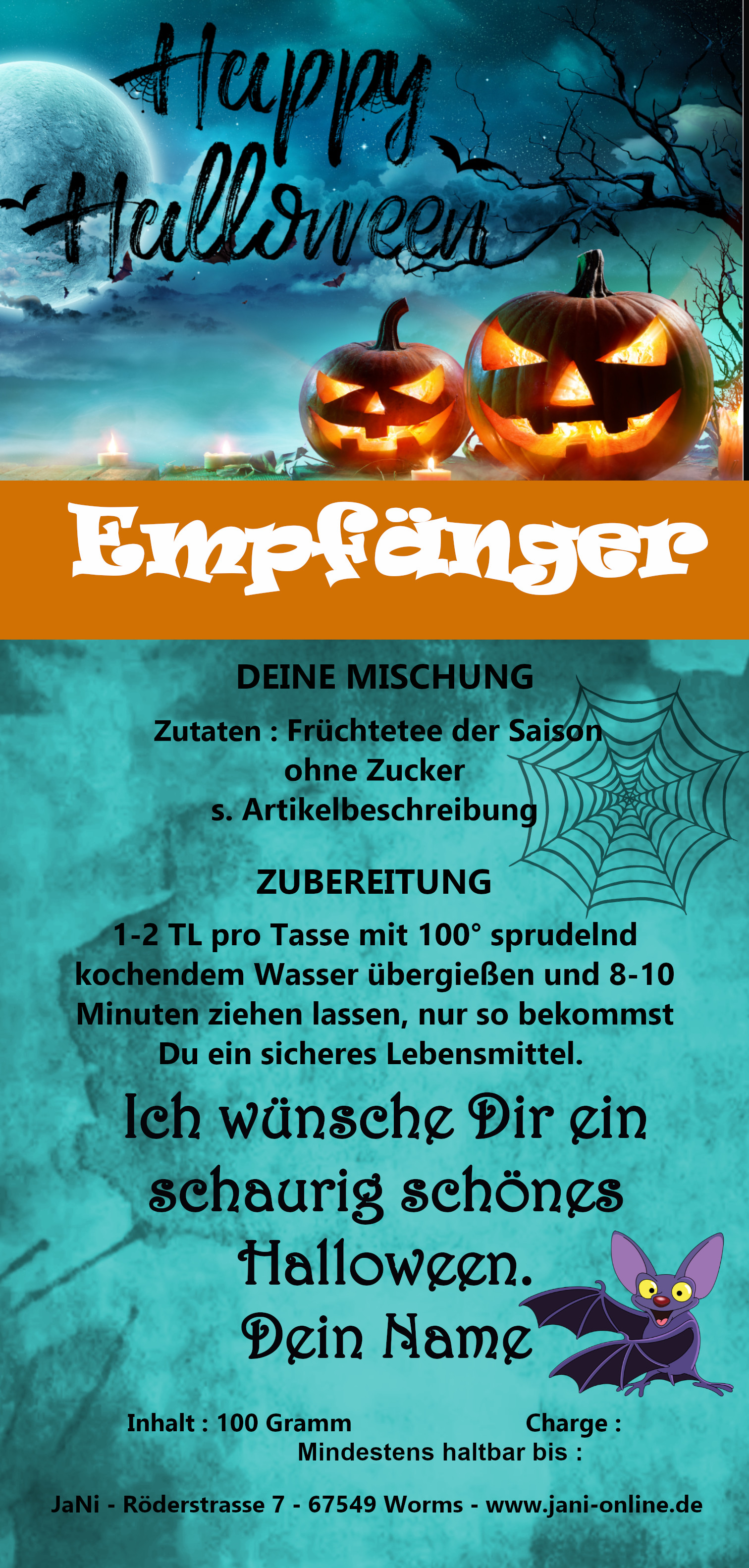 Personalisierter Tee zu Halloween | schaurig lecker | jani-online.de